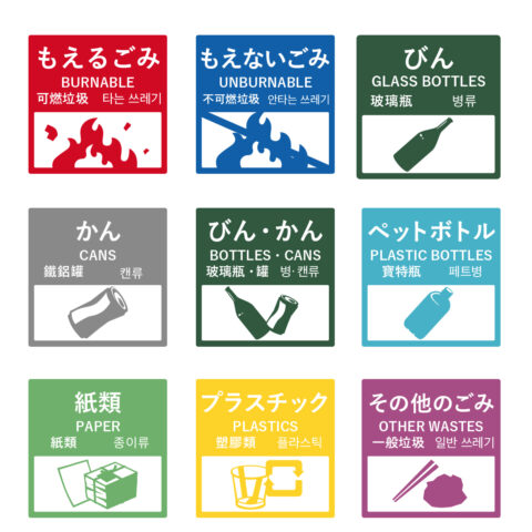 楽天市場】４ヶ国語対応 ごみ分別ステッカー 防水・耐熱 シール ゲストハウス 外国人観光客 8cm×8cm：Biijo